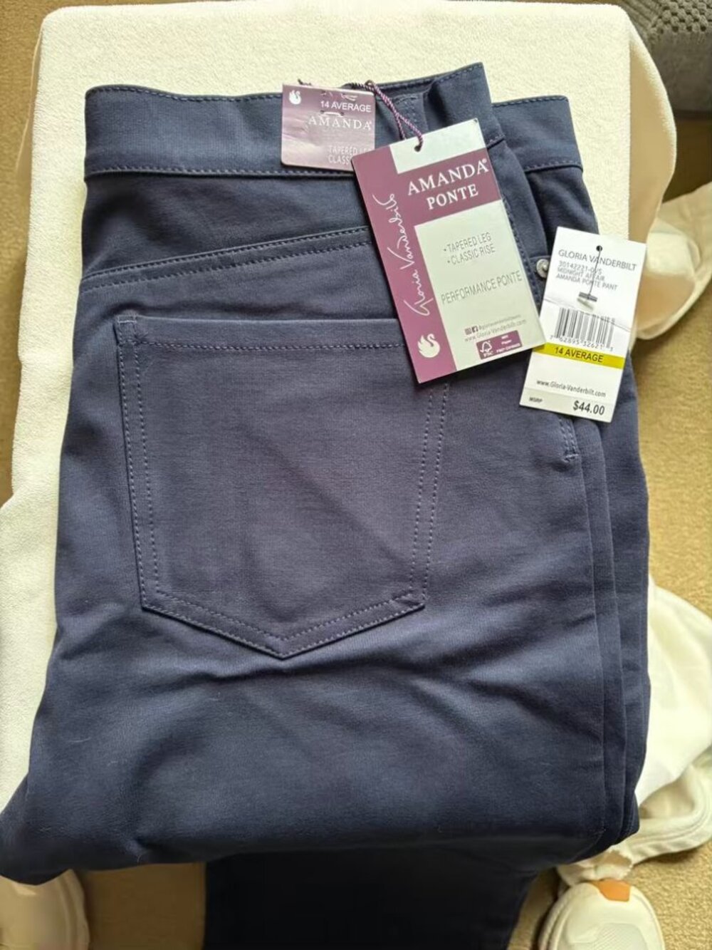 NWT Gloria Vanderbilt Amanda Ponte Pants Midnight Affair Blue 14 Average